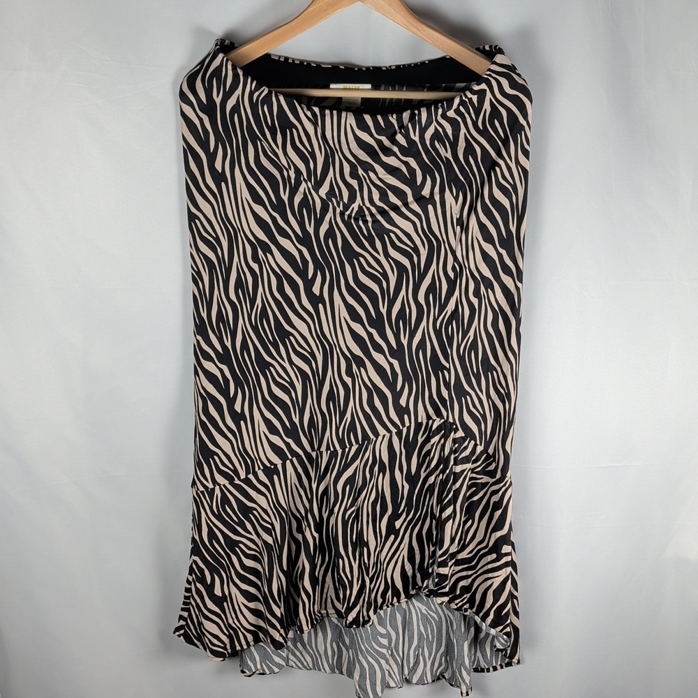 Maeve Anthropologie Zebra Print Ruffle Midi High Low Skirt Size M - Picture 4 of 12
